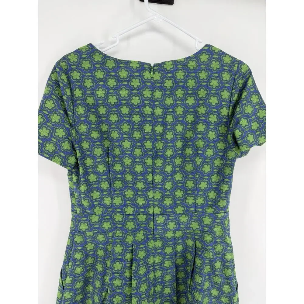 BODEN SIERRA Floral Print Dress Cotton Green & Blue Textured Pockets Womens 6R - Picture 7 of 9